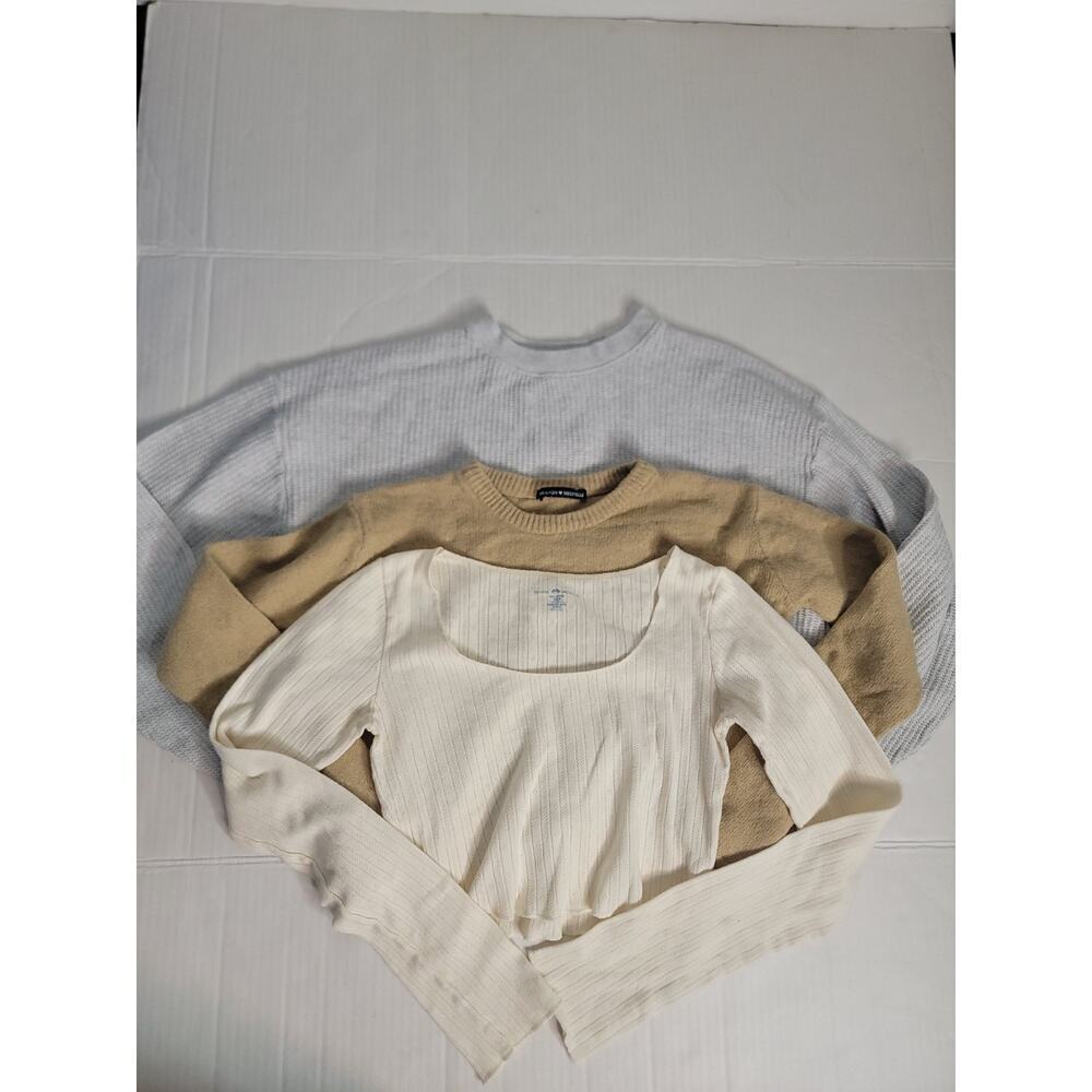 Brandy Melville LOT (3) Crop Sweatshirt Top OS Long sleeves Stretch Cotton